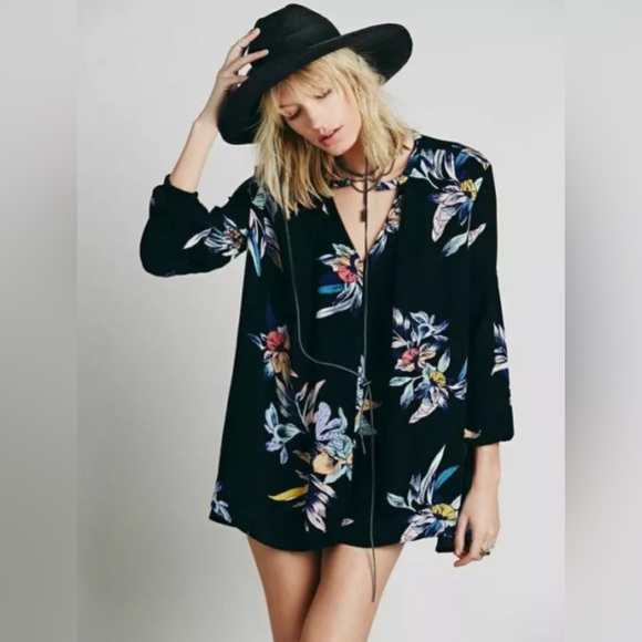 Free People Electric Orchid Print Black Swing Tuni(Size S) - Picture 3 of 10